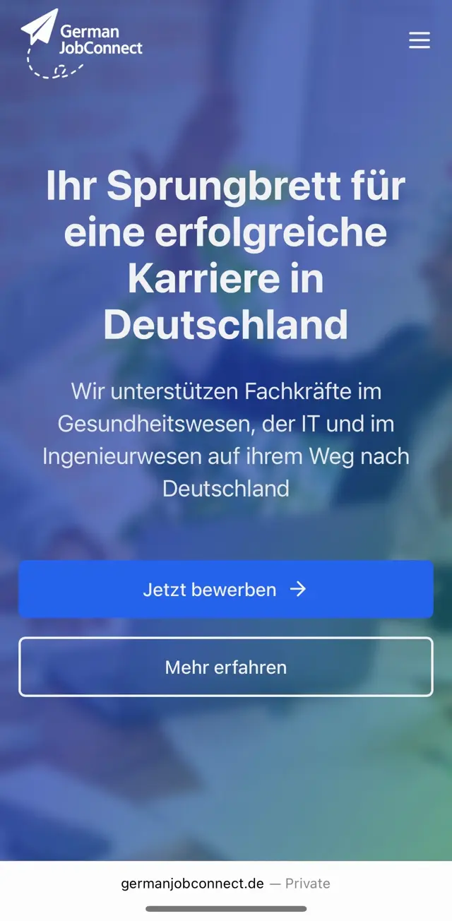 GermanJobConnect Website Mobile Ansicht
