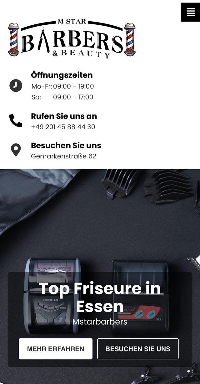 MStarBarbers Website Mobile Ansicht