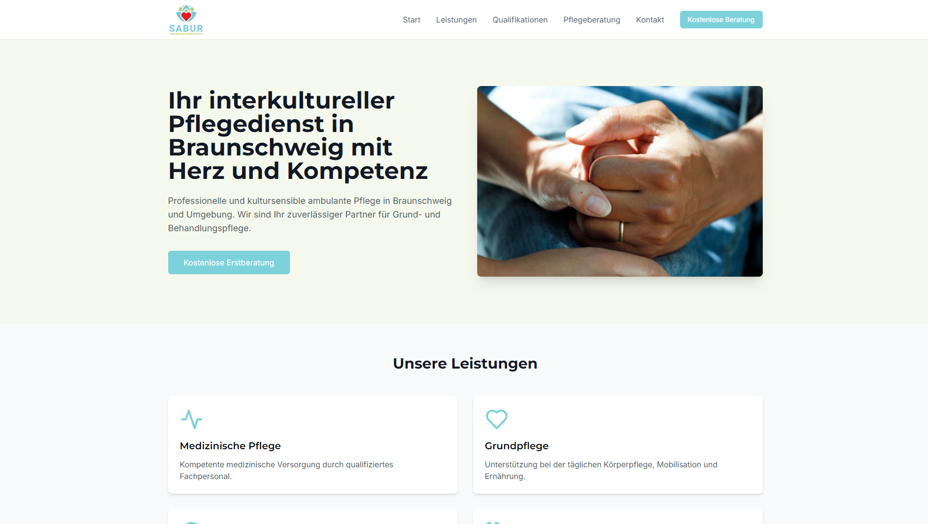 Sabur Pflegedienst Website Desktop Ansicht