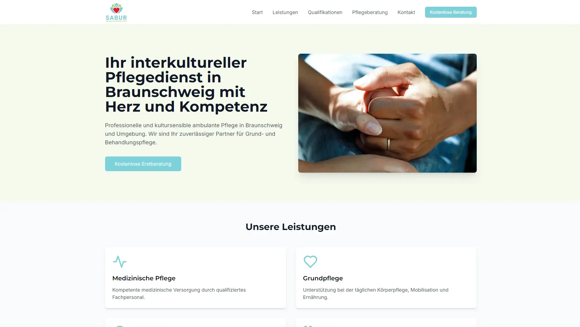 Sabur Pflegedienst Website Desktop Ansicht