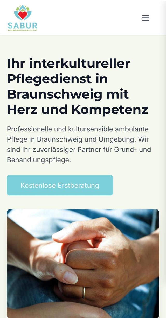 Sabur Pflegedienst Website Mobile Ansicht
