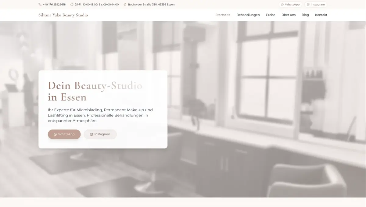 Silvana Yako Beautystudio – Webdesign Referenz von Alunah