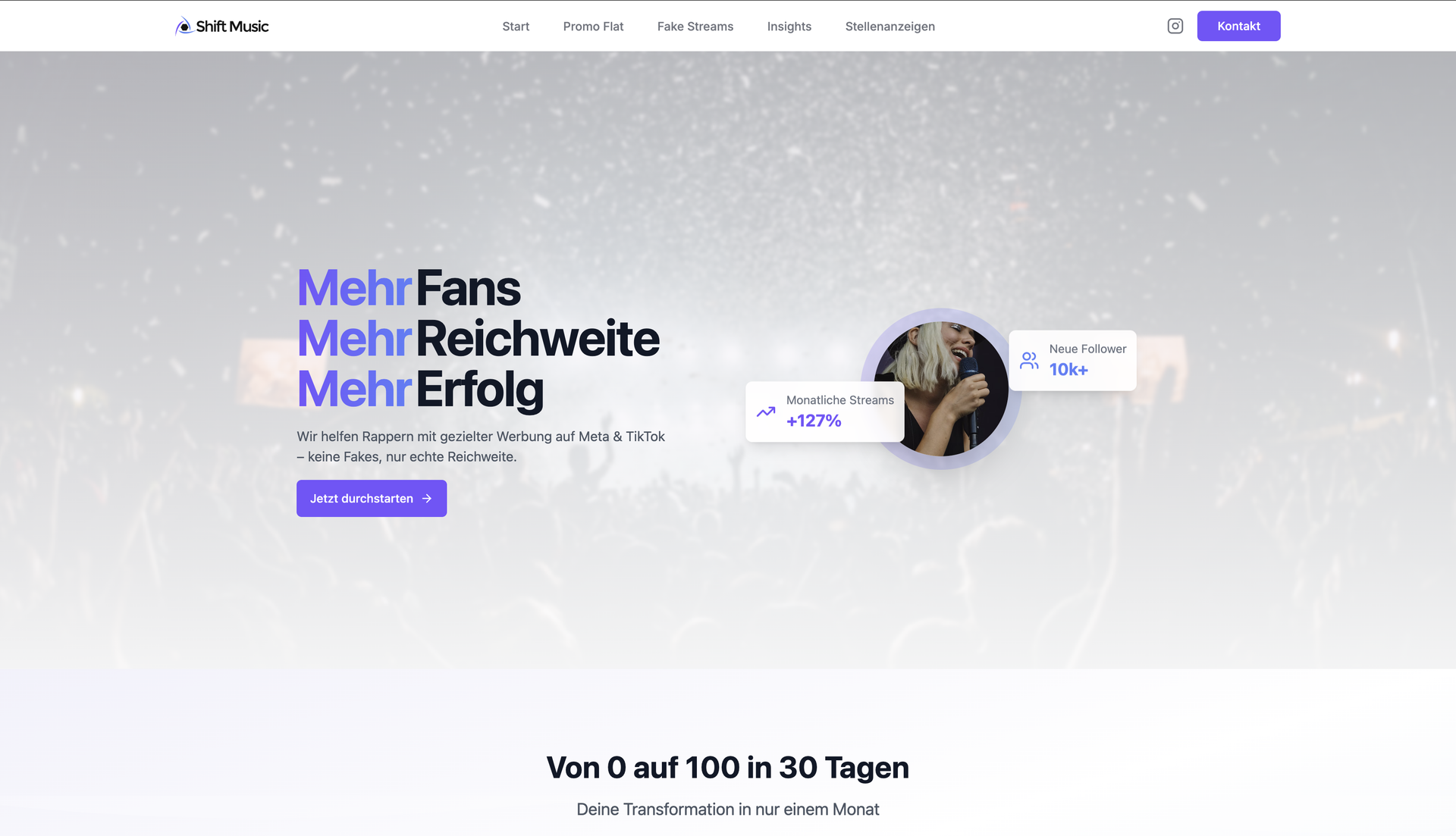Mockup der Shift Music Marketing-Website auf Desktop und Smartphone