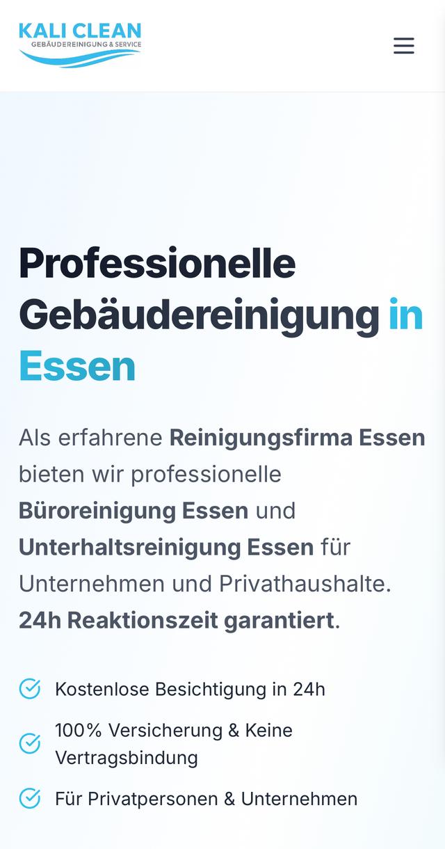 Kali Clean Website Mobile Ansicht